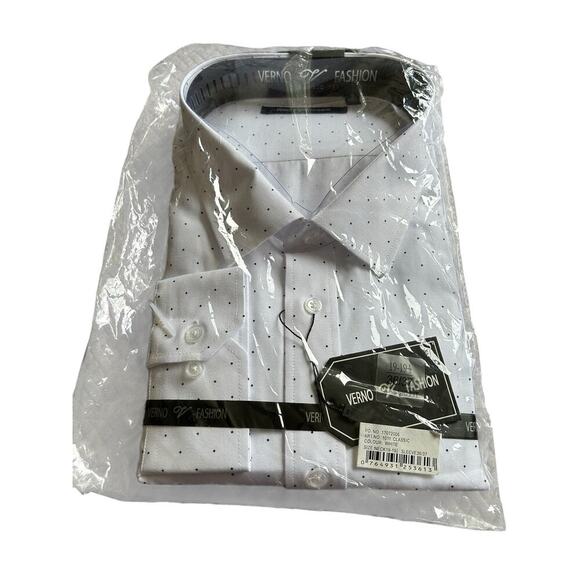 Verno Fashion Dress Shirt Mens Size 19-19.5 36/37 White Classic Fit Long Sleeve - Picture 1 of 4